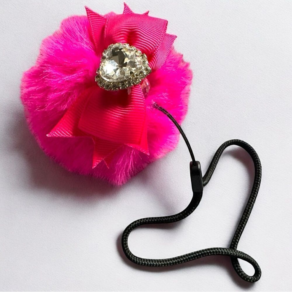 Luxury Fluffy Pom-Pom Charm with Sparkle with Heart Accent